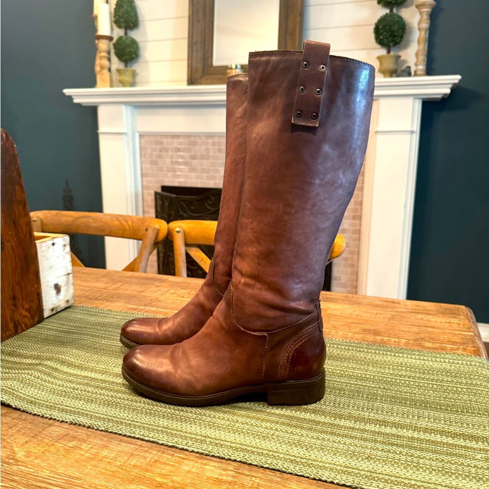 Miz Mooz Distressed Chocolate Leather Riding Boots